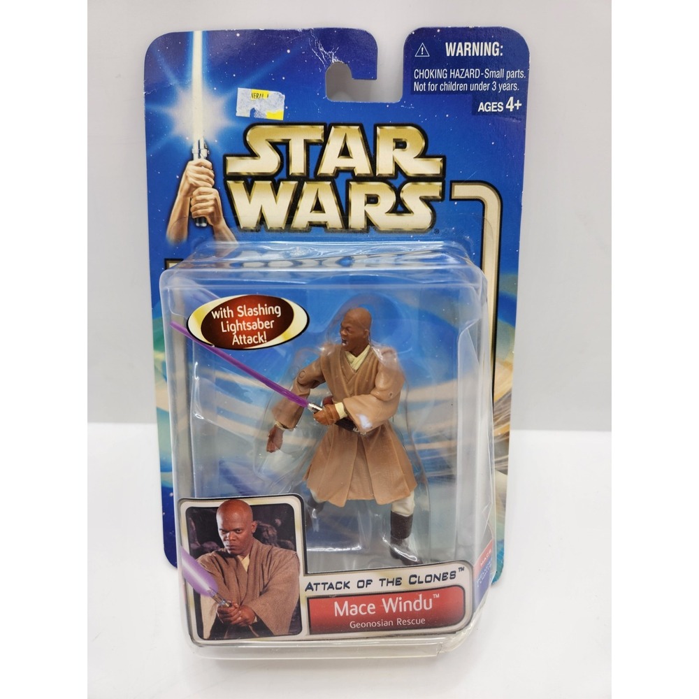 Star Wars Attack Of The‎ Clones Mace Windu Geonosian Rescue figure Hasbro 2002